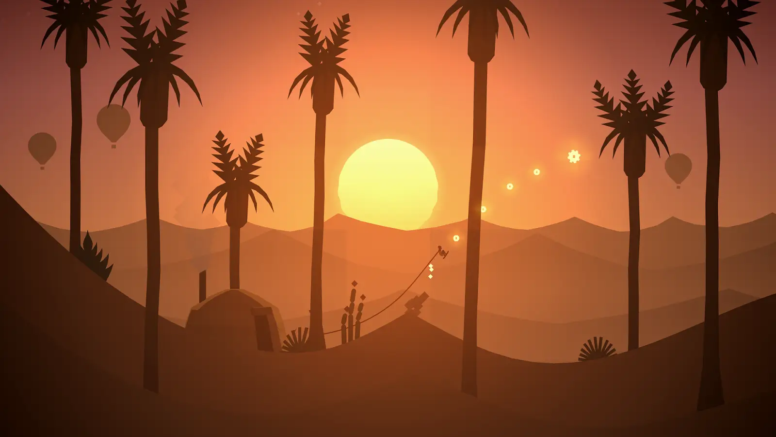 Paesaggio al tramonto tra le dune di Alto's Odyssey